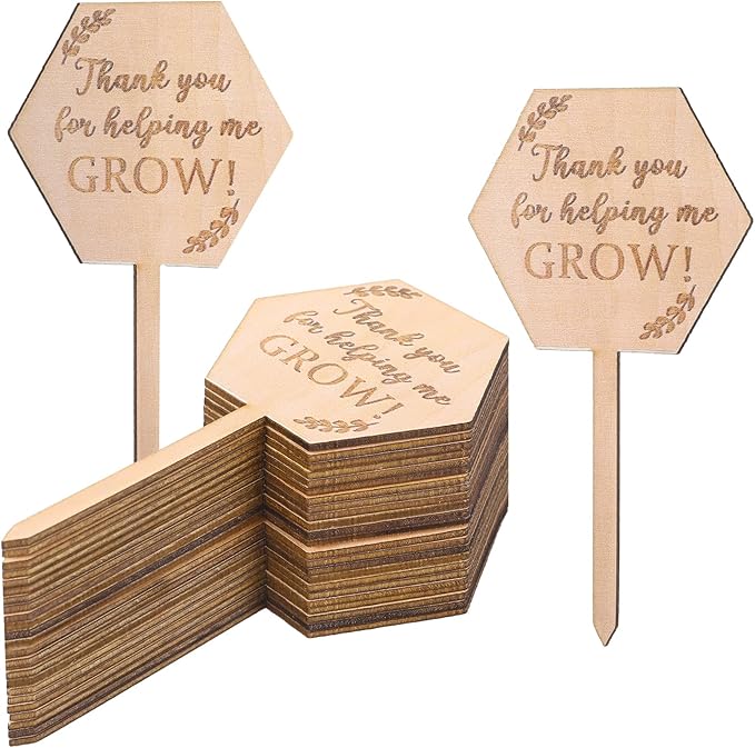 30Pcs Thank You for Helping Me Grow Succulent Tags Wedding Favors, Hexagon Baby Succulents Favors Tags Wooden Plant Labels, Teachers Appreciation Gift Wooden Garden Stakes Thanksgiving Gift Tag