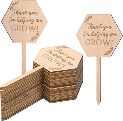 30Pcs Thank You for Helping Me Grow Succulent Tags Wedding Favors, Hexagon Baby Succulents Favors Tags Wooden Plant Labels, Teachers Appreciation Gift Wooden Garden Stakes Thanksgiving Gift Tag