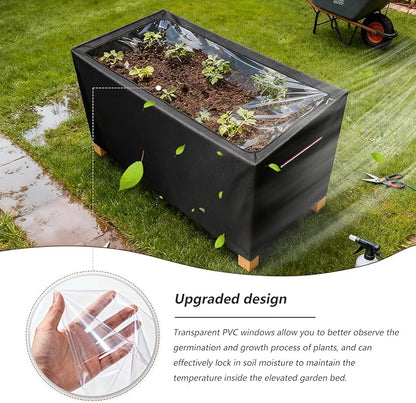 Spring Outdoor Raised garden bed cover With Transparent PVC Top Window,Waterproof Heavy Duty Covers with Split Zipper for 48 x 24 x 30 inch Elevated Wood Planter Box Stand(Black,Cover only) ﻿