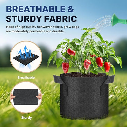 Simple Deluxe 10 Gallon 20 Pack Grow Bags with Handles, Vegetable/Flower/Plant Nonwoven Aeration Fabric Plant Pots Gardening Planter for Potato, Tomato and Fruits, Black