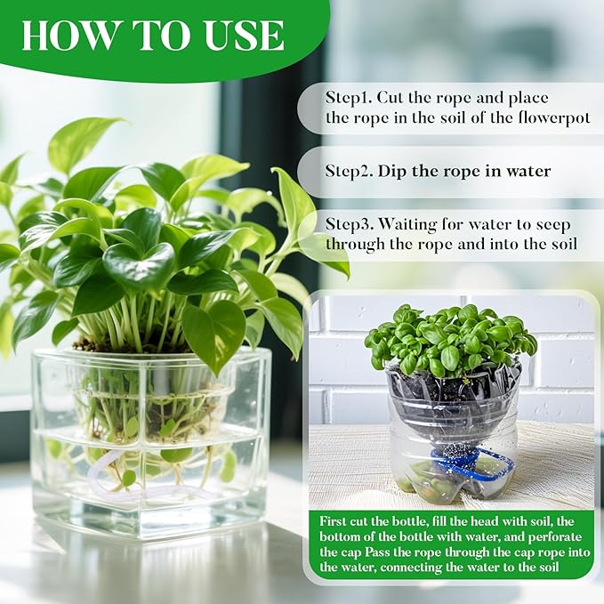 MAQIHAN Self Watering Rope - 50 Feet × 1/6 Inch Self Watering Rope for Plants Wicking Cord for Garden Wick Rope for DIY Self-Watering System Capillary Wick for Potting Orchid Tomato Plant