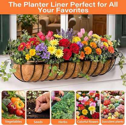 Legigo 2PCS 36 Inch Natural Trough Coco Coir Liners Planters Replacement, Pre-Formed Window Basket Coconut Coir Fiber Liner for Garden Window Flower Box Pots, Fence Trough Planter, Wall Planter Basket