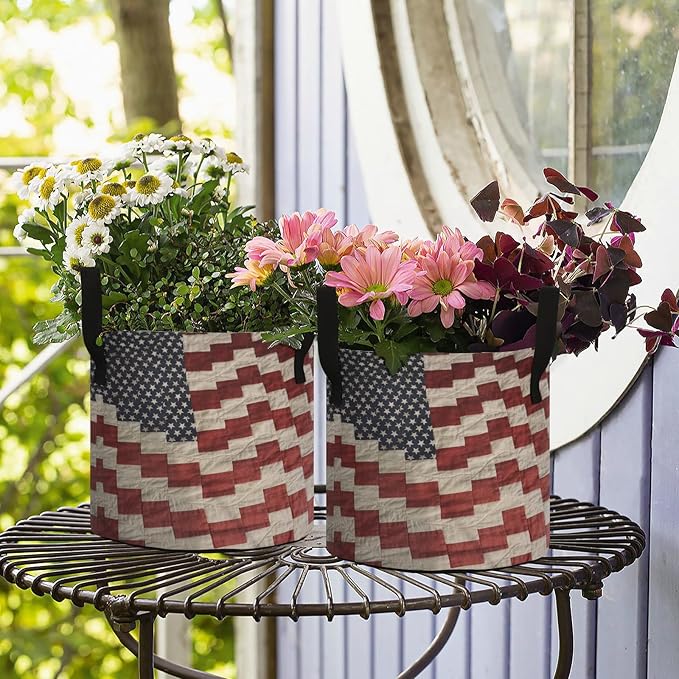 7 Gallon American Flag 4th of July Memorial Day Heavy Duty Grow Bag Containers Breathable Planter Pot with Handles for Potato Tomato Fruits Vegetables Flowers