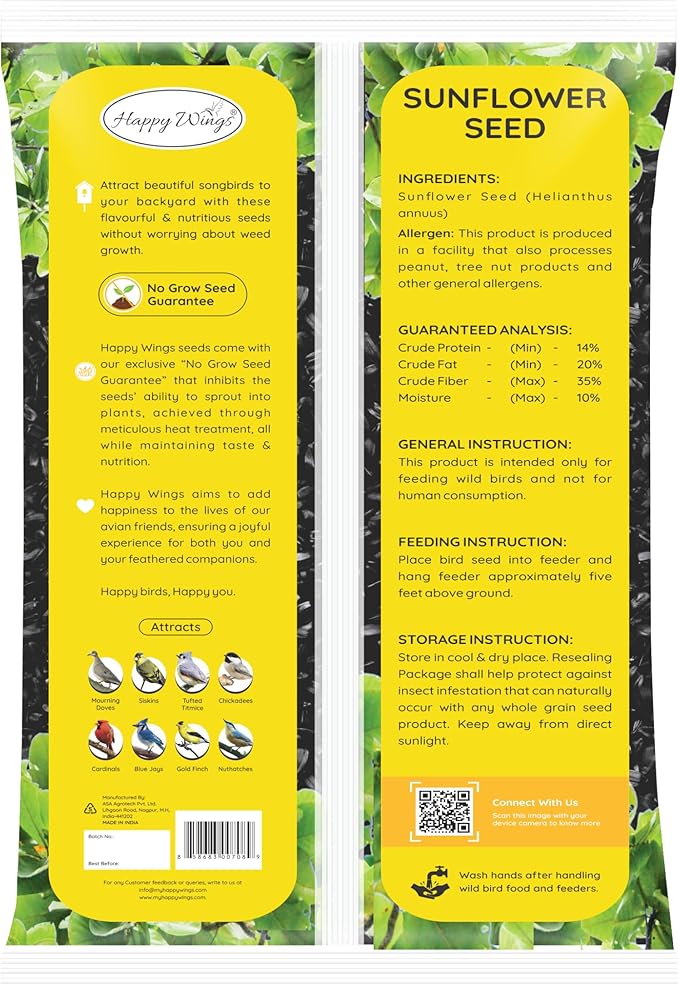 Happy Wings Nyjer Seed & Sunflower Seeds Wild Bird Food Combo - 5 Pound Pack I No Grow Seed I Bird Food for Wild Birds