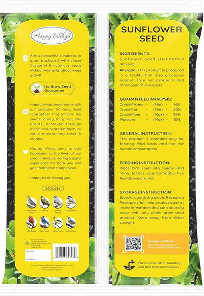 Happy Wings Nyjer Seed & Sunflower Seeds Wild Bird Food Combo - 5 Pound Pack I No Grow Seed I Bird Food for Wild Birds