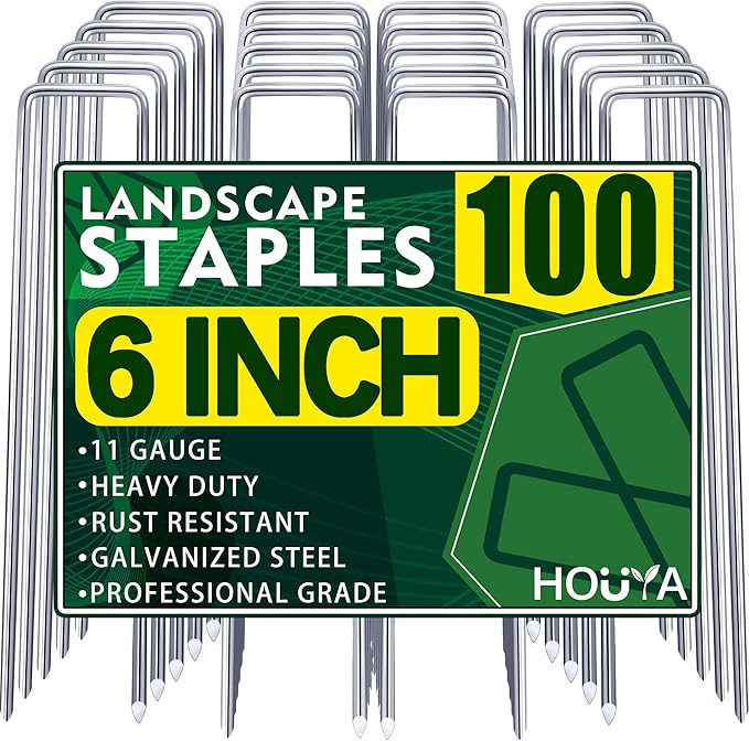 100 PCS Landscape Staples 6 Inch Galvanized Garden Stakes Garden Staples Pins Anti-Rust Ground Stakes for Weed Barrier, Irrigation Hose, Yard Lawn SOD, Landscape Fabric, Decor 6"L x1.2"W 100pcs