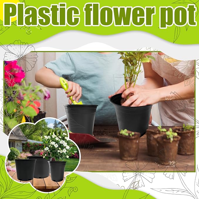 5 Gallon Nursery Pots Plastic Container Injection Molded Pot for Plants Flexible with Drainage Holes Suitable for Plants Soil Growers or Hydroponics Black 10 Pcs