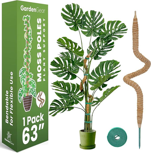 63 Inch Bendable Moss Pole Monstera Plant Support for Climbing Indoor Plants - Stakes for Potted Climbers - Tall Sticks Indoor Trellis for Houseplants - Accessories for Monstera Pot