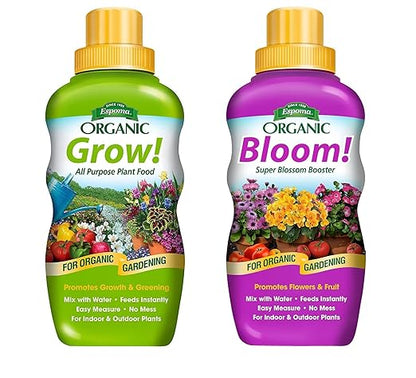 Espoma Organic Bloom Liquid Blossom Booster 16 Oz & Grow All-Purpose Liquid Plant Organic Food 16 Oz Concentrate
