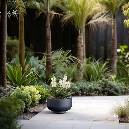 Kante 13.8 Inch Dia Concrete Bowl Planter, Large Tapered Bottom Plant Pot with Drainage, Smooth Charcoal Finish with Painted Interior, Ideal for Porch, Home, Garden, Patio