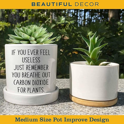 Cute Succulent Pots for Office - If You Ever Feel Useless Just Remember You Breathe Out Carbon Dioxide for Plants, Cute Plant Pots Desk Planter, Funny Pot for Plant
