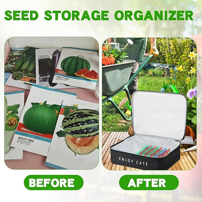 24 Slot Seed Storage Organizer Box with Insulated Bag with Dual Zipper Bag, Garden Seed Organize Sealed Bags and Label Stickers Saving Container Keeper Set for Garden Vegetable Flower Plants