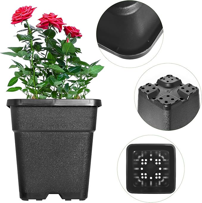 HOSTIC 9.8 Gallon Square Nursery Pots Flexible Plastic Pots for Plants Gallon Pot with Drainage Holes 5 Pcs