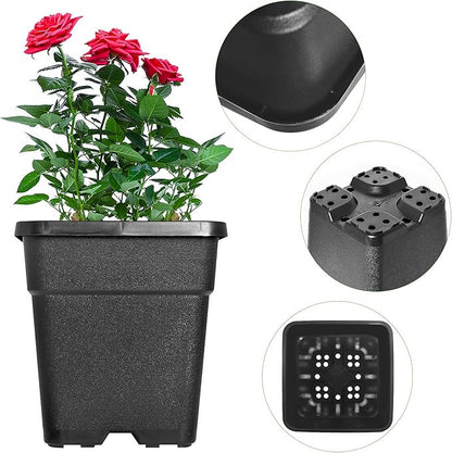 HOSTIC 9.8 Gallon Square Nursery Pots Flexible Plastic Pots for Plants Gallon Pot with Drainage Holes 5 Pcs