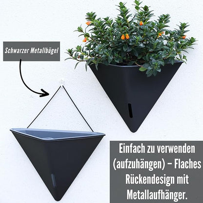 LaLaGreen Wall Planters for Indoor Plants - 4 Pack, 12 Inch Large Self Watering Black Geometric Hanging Flower Vase Vessel with Metal Hanger, Modern Stylish Wall Mounted Succulent Pot Holder Decor