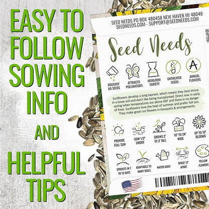 Seed Needs Sunflower Seeds for Planting Dwarf Sunspot Sunflowers - Heirloom & Open Pollinated Annual Cut Flower Seed to Plant 2 Foot Tall Sun Flowers (10 Packs)