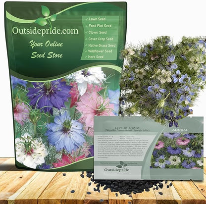 Outsidepride Jewels Mix Nigella Seeds - 1000 Pcs Annual Flower Seeds for Planting with Vibrant Blooms & Lacy, Fern-Like Foliage, Attractive Cut Flower for Small Garden Spaces & Floral Arrangements