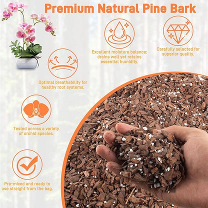 Orchid Bark Potting Mix - 9QT Natural Orchid Potting Mix for Repotting, Blended with Small Pine Bark and Perlite to Provide Ideal Ventilation and Good Drainage for Orchids and Other Potted Plants