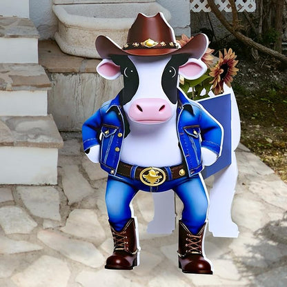 Cow Planter, Cute Animal Shape Flower Planters, Plant Pots for Indoor/Outdoor Garden Decor, Unique Gifts/Souvenirs for Pet Lovers (Western Cowboy-Style Dairy Cow)