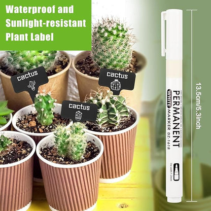 100Pcs T-Type Plant Labels, Black Durable Plastic Plant Tags with A Marker Pen, Reusable Waterproof Plant Markers for Outdoor Nursery Plants Seed