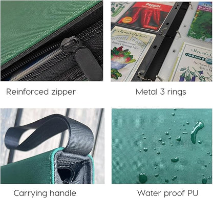 Zippered Seed Storage Organizer Binder with Handle, Gardening Seed Saving Kit, Holds 120+ Seed Envelopes, Fit Flower, Plant and Vegetable for Seed Packets