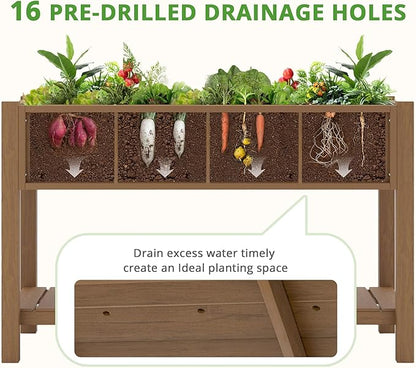 LUE BONA Elevated Planter Box with Legs and Shelf, 47 * 21 * 30in, 8 DIY Pocket HDPS Raised Garden Bed with Tools, 3-Year Warranty, No Crack, Large Outdoor Herb Raised Beds for Gardening Vegetables
