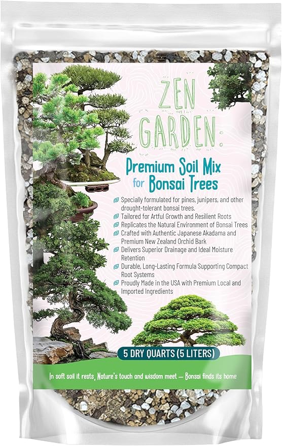 Zen Garden Bonsai Soil Mix – Fast-Draining & Organic for Junipers, Pines, and Drought-Tolerant Bonsai Trees – Handcrafted in The USA with Japanese Akadama & Pumice (2 quarts)