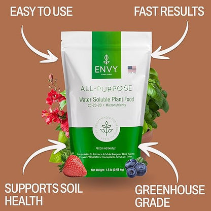 ENVY All-Purpose Plant Fertilizer, 9 Pound (3X 3lb) - Makes 900 Gallons, for Indoor and Outdoor Plants, Pet Safe, Water Soluble, Made in USA