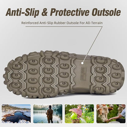 Trudave Rubber Boots for Men, 6mm Neoprene Insulated Mud Boots with Steel Shank, Men's Mid Calf Waterproof Rain Boots,Anti-Slip Rubber Work Boots for Farming Gardening Fishing,Size 7-13