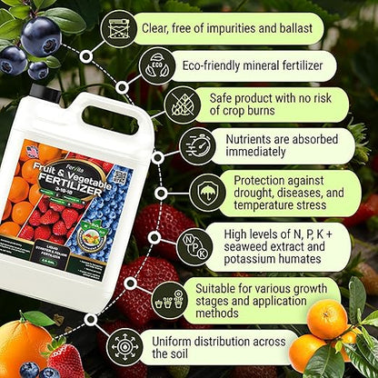 Liquid 3-18-18 Fertilizer for Vegetables, Fruits and Flowers - All Purpose Plant Food Outdoor & Indoor Plant Food - Balanced NPK Flower Food Bloom Booster with Nitrogen Potassium Phosphorus (1gal)