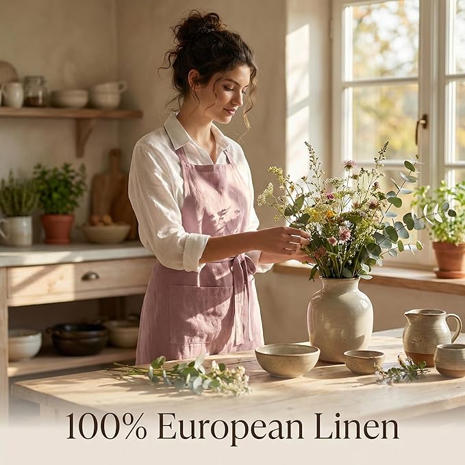 MagicLinen 100% Linen Apron - Cooking, Gardening, Grilling, Painting Apron with Pockets - Perfect for Women and Men