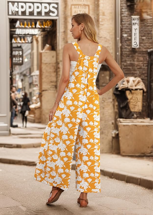 IWOLLENCE Women's Summer Jumpsuits Boho Wide Leg Overalls Casual Loose Rompers with Pockets 2025