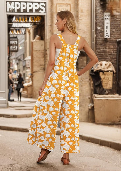 IWOLLENCE Women's Summer Jumpsuits Boho Wide Leg Overalls Casual Loose Rompers with Pockets 2025