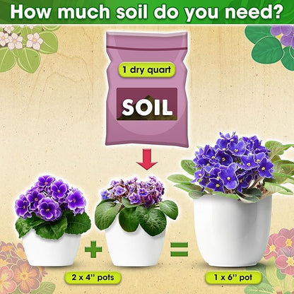DUSPRO Recycle Premium 4-in-1 African Violet Potting Soil African Violet Soil Blend with Perlite, Coco Peat, Pumice, Pine Bark for Optimal Moisture Retention & Drainage 2QT