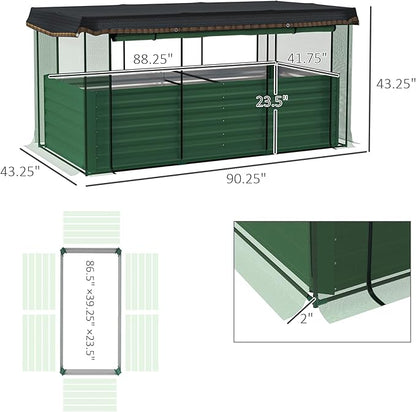 Outsunny 7.3 x 3.4 x 2 ft Galvanized Raised Garden Bed with Crop Cage Plant Protection Net and Shade Cloth Roof, Metal Planter Box with Cover for Vegetables, Flowers, Herbs, Green