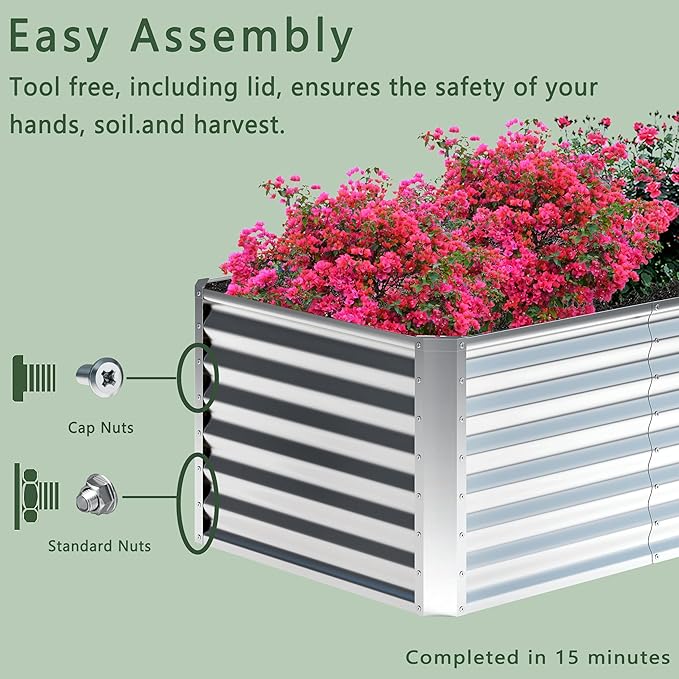 2PCS 8x4x1FT Galvanized Raised Garden Bed,Planter Raised Beds-Metal Garden Box,Large Plant for Outdoor Planting, Vegetables Bed，Flower,herb-Silver