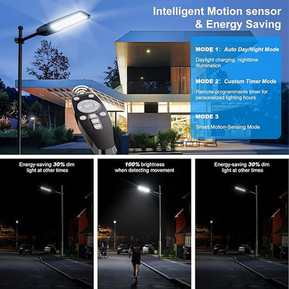10000W Solar Street Lights Outdoor Waterproof IP66 , Heavy Duty Solar Powered LED Flood Light, Commercial Parking Lot Dusk to Dawn, 7000K Motion Sensor with Remote Control Garage, Pathway 2 Pack