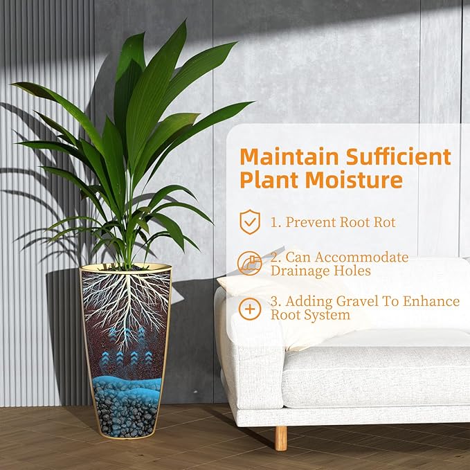 QCQHDU 21 inch Tall Planters for Outdoor & Indoor Plants, 2 Pack Sturdy Plant-Flower-Tree Pots for Front Porch Patio Deck Living Room Decor, Golden