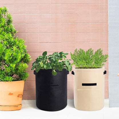 4 Pack Potato Growing Bag with Flap 10 Gallon Planter Pots with Handles and Harvest Window for Potato Tomato and Vegetables, Black Green Orange and Beige