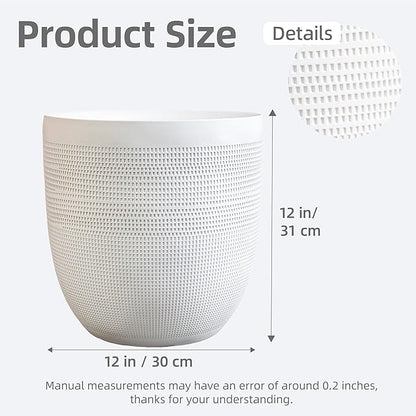 12" Dia Round Planter – White Matte Decorative Flower Pot with Drainage Hole, Lightweight Durable Indoor/Outdoor Plant Container for Home Patio Garden Porch, Modern Minimalist Design