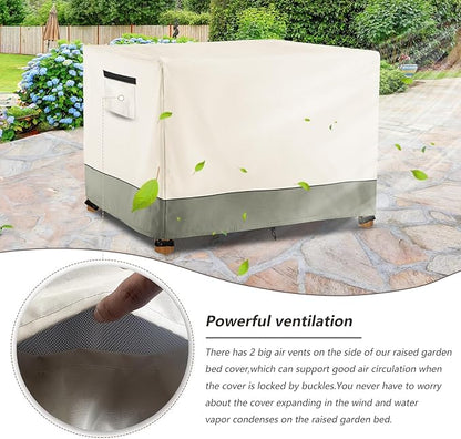 Outdoor Raised Garden Bed Cover,Heavy Duty 600D Waterproof Elevated Wood Planter Box Stand Cover for Winter,48"L x 24"Wx 30"H Inch(Beige & Green,Covers Only)