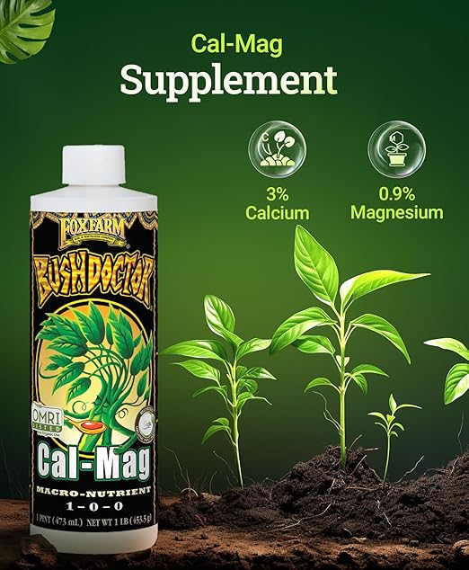 FoxFarm Bush Doctor Cal Mag for Plants - Prevent Calcium & Magnesium Deficiency, Blossom End Rot & Tip Burn - OMRI Listed for Organic Gardening - 1-0-0, 3% Calcium, 0.9% Magnesium - 1-Pint