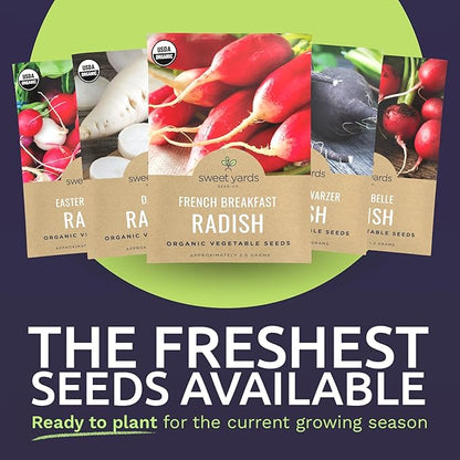 Organic Radish Seeds Variety Pack - 5 Individual Packs - 2026 Season - Cherry Belle, Easter Egg, French Breakfast and More! for Indoor & Outdoor Planting (Non-GMO, Certified Organic)