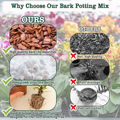 Orchid Potting Mix, 4 Quarts Orchid Bark Potting Mix with Pine Bark, Coco Peat & Perlite, Orchid Bark for Indoor Plants, Orchid Soil with Excellent Water Retention & Ventilation