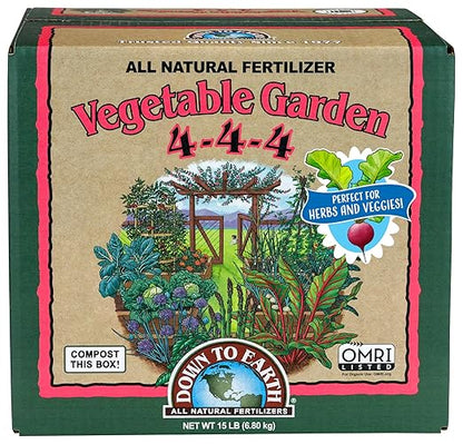 Down To Earth All Natural Fertilizers Organic Vegetable Garden - Plant Food for Vegetables, Herbs, Greens and Raised Beds 4-4-4, 15 lb