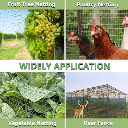 Bird Netting for Garden 7.5 x 65 FT Heavy Duty Black Garden Netting for Fruit Trees, Chicken Coop, Pond, Blueberry Bushes, Poultry & Deer Netting, HDPE Plant Protection Net Fence with Ties