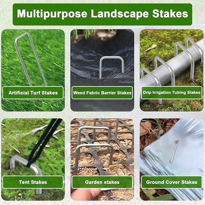 AAGUT Garden Stakes Pins, Landscape Staples 200 Pack 6 Inch 11-Gauge Galvanized Lawn Stake for Dog Fence, Weed Barrier Fabric, Ground Cover, Irrigation Tubing Soaker Hose, Chicken Wire