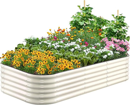 Quictent Galvanized Raised Garden Bed Kit Tall, 6x3x1.5 ft Oval Large Planting Box Strengthened by Crossbar, for Vegetables Outdoor, Beige