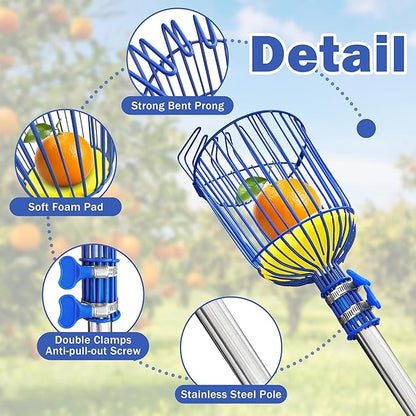 Fruit Picker Upgraded Round Claws Can Reduce Fruit Damage Lengths from 5 to 13 Feet Fruit Picker Pole with Basket Telescoping Suitable for Cherry Lemon Pear Mango Trees and More (65inch)