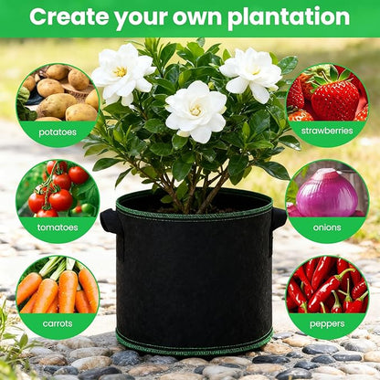 5 Gallon Grow Bags, 10 Pack Heavy Duty Aeration Fabric Pots,Thickened Nonwoven Fabric Pots with Handles,Reusable Plant Bags for Vegetable, Fruits, Flowers, Plants